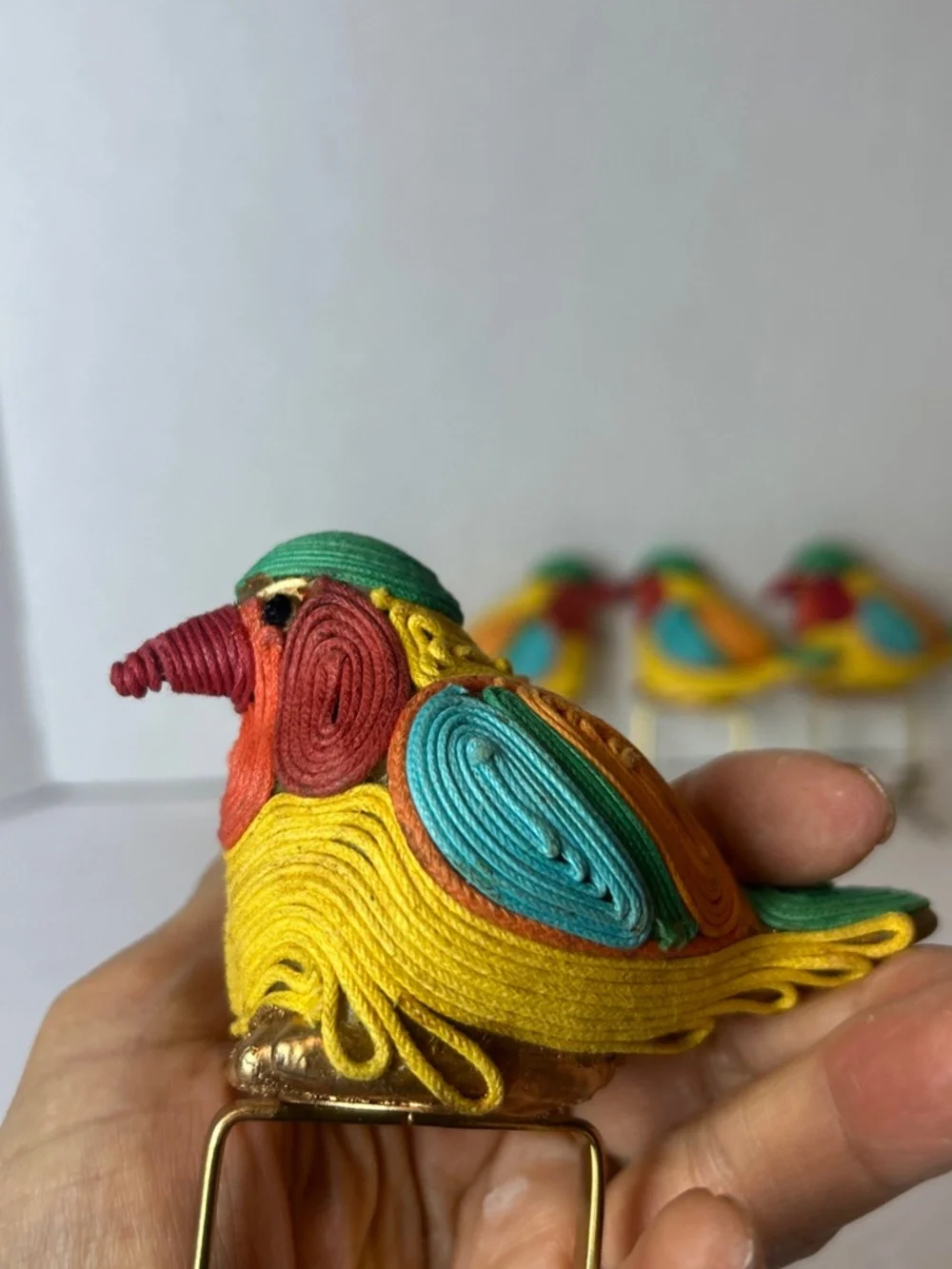 7 Pc Pier 1 Quilled Paper Sparrow Bird Napkin Holders Handmade colorful Kitschy